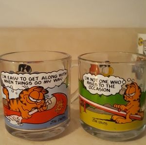 Vintage Glass Garfield Mugs Set of 4